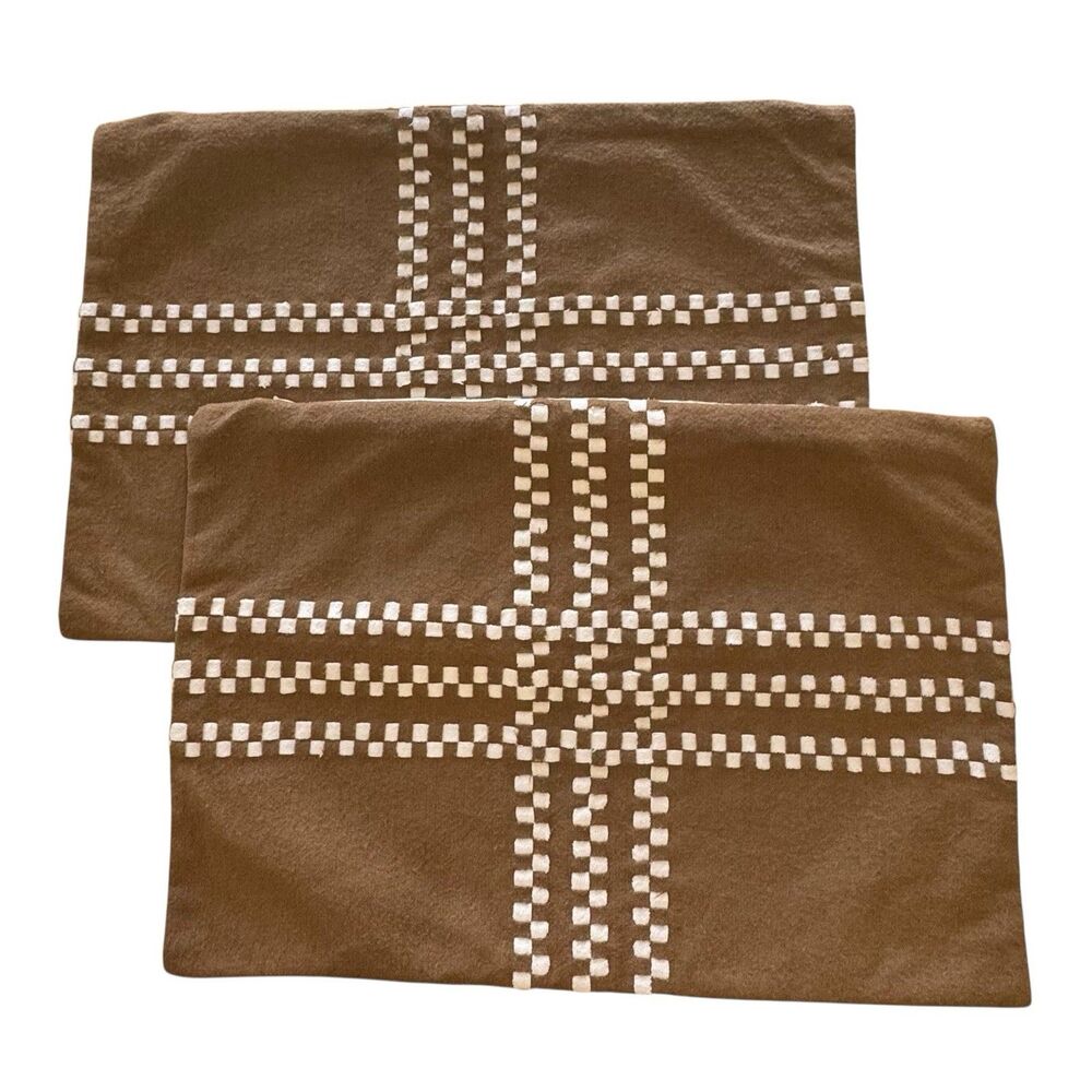 Crate & Barrel Pillow Covers 22” Rectangular Wool & Linen Fall Boho Lot Of 2